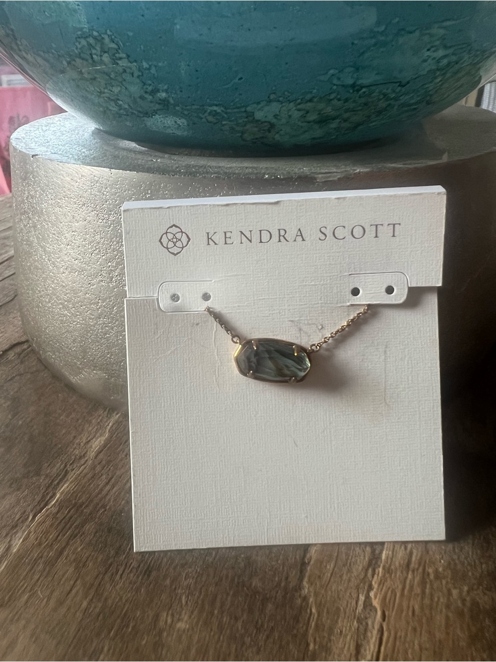 Kendra Scott Gold Necklace with Gray Marbled Pendant